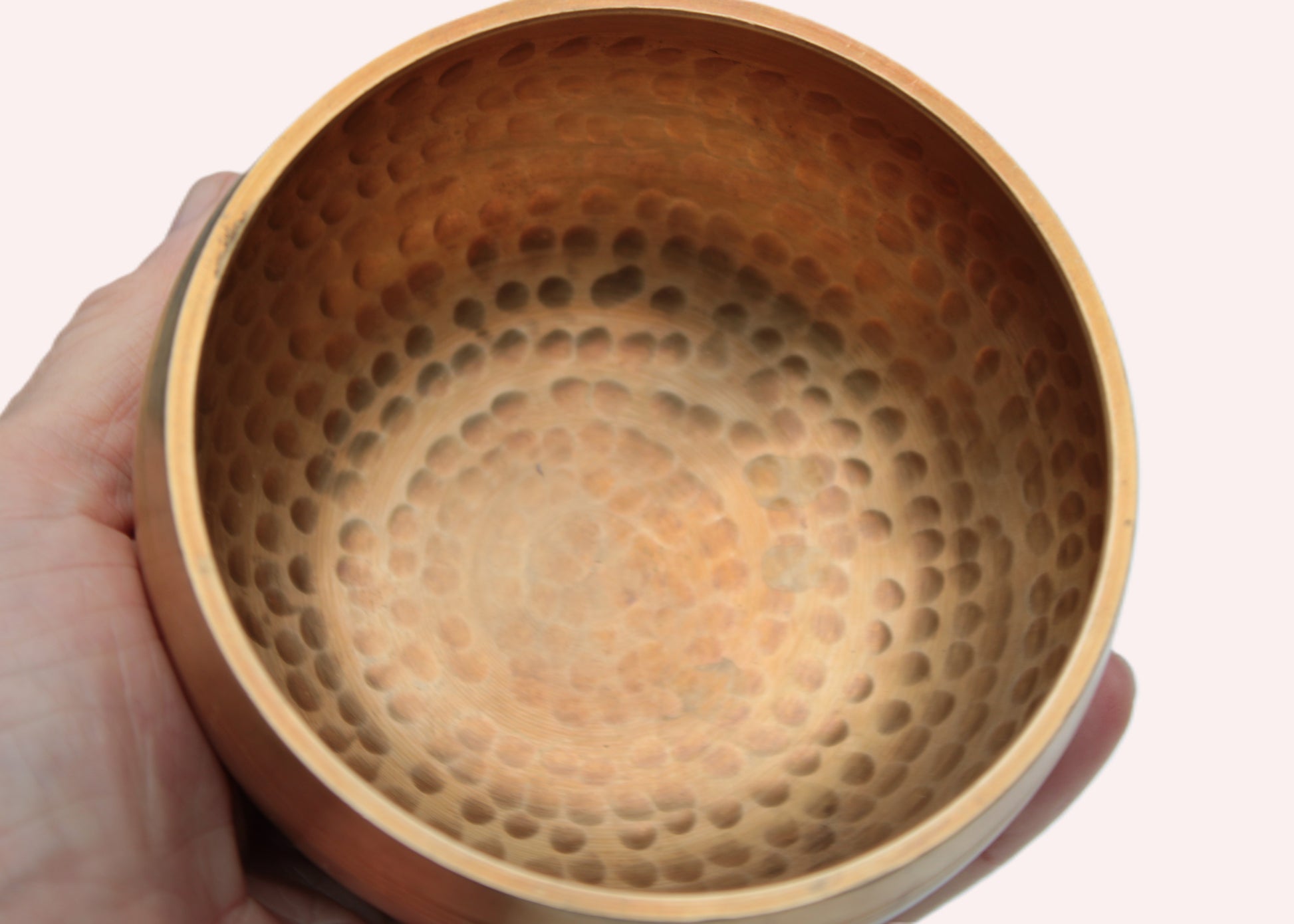 Tibetan hammered Meditation Singing Bowl with mallet and silk mat 100mm 330g Rocks and Things