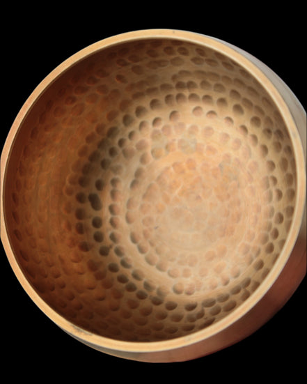 Tibetan hammered Meditation Singing Bowl with mallet and silk mat 100mm 330g in sunlight - Rocks and Things Store