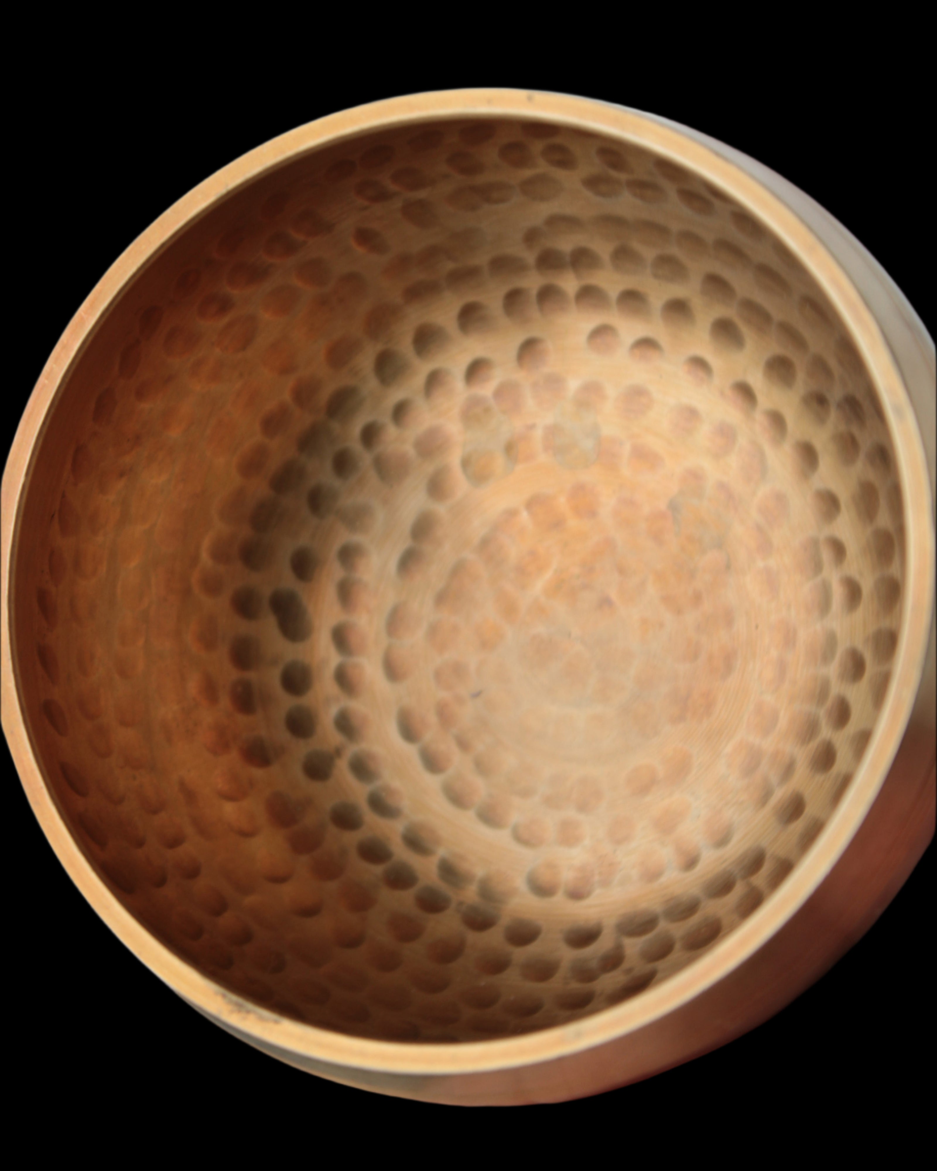Tibetan hammered Meditation Singing Bowl with mallet and silk mat 100mm 330g in sunlight - Rocks and Things Store