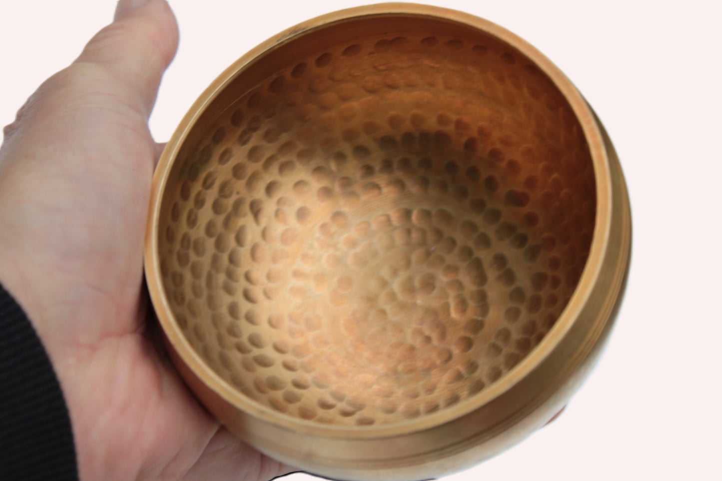 Tibetan hammered Meditation Singing Bowl with mallet and silk mat 100mm 330g Rocks and Things