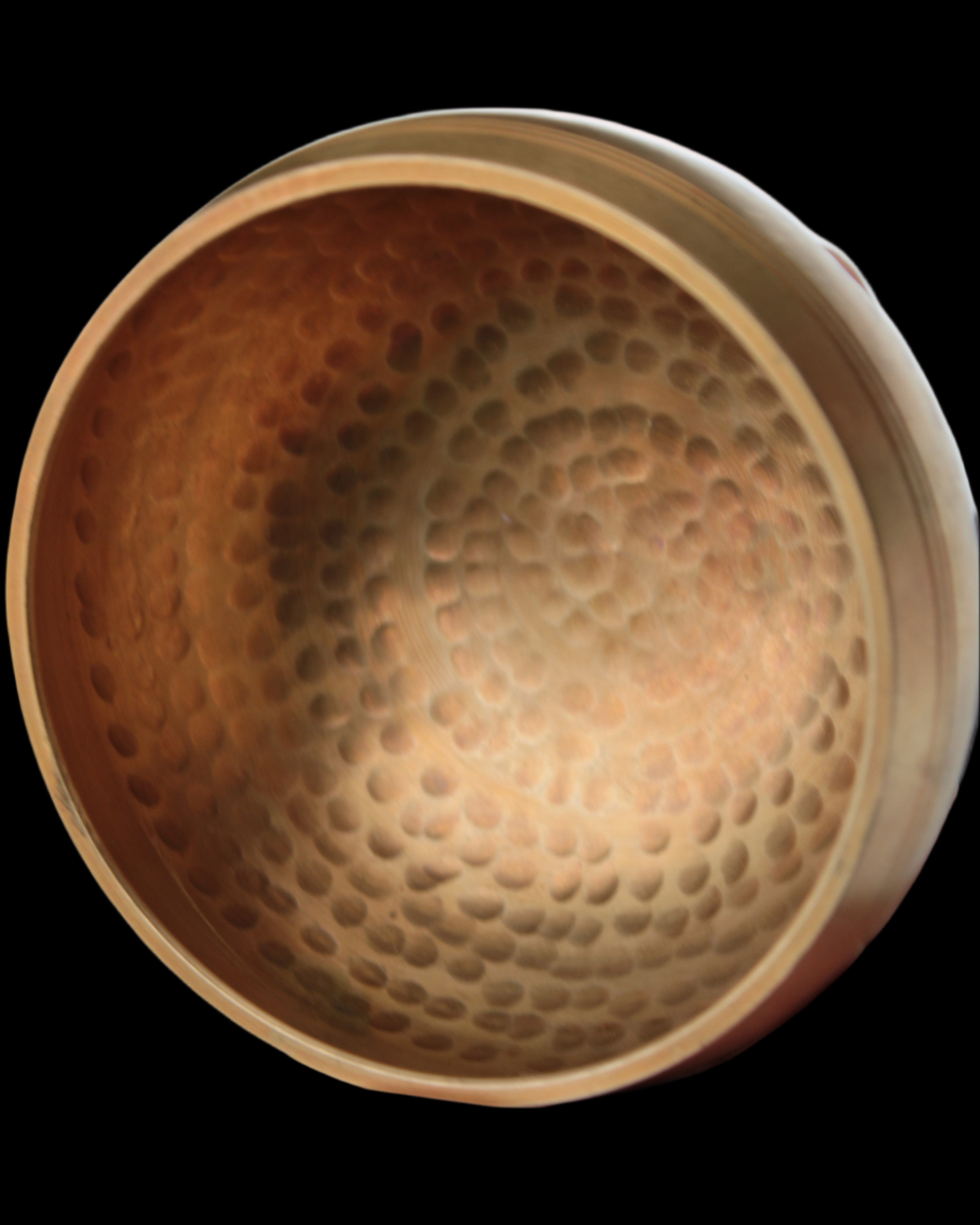 Tibetan hammered Meditation Singing Bowl with mallet and silk mat 100mm 330g in sunlight - Rocks and Things Store