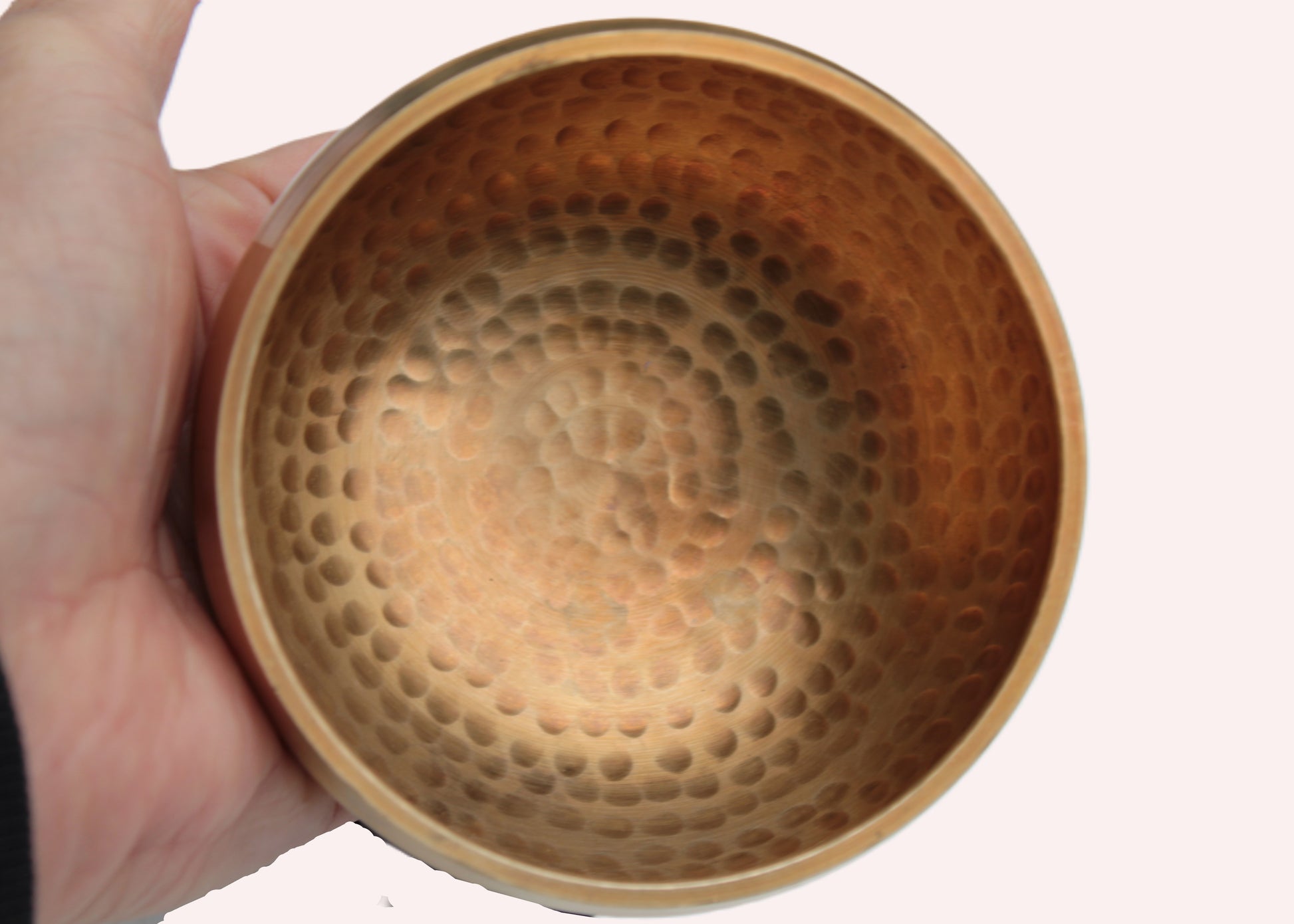 Tibetan hammered Meditation Singing Bowl with mallet and silk mat 100mm 330g Rocks and Things