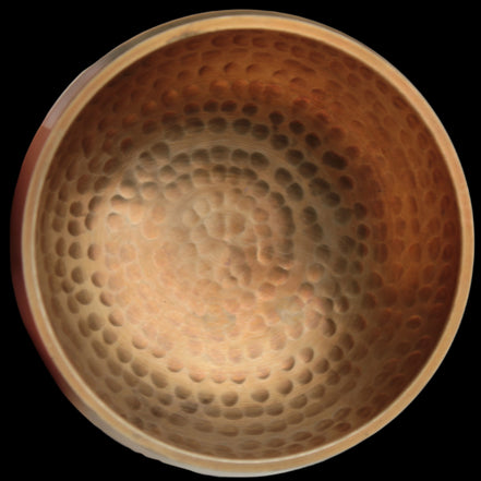 Tibetan hammered Meditation Singing Bowl with mallet and silk mat 100mm 330g in sunlight - Rocks and Things Store