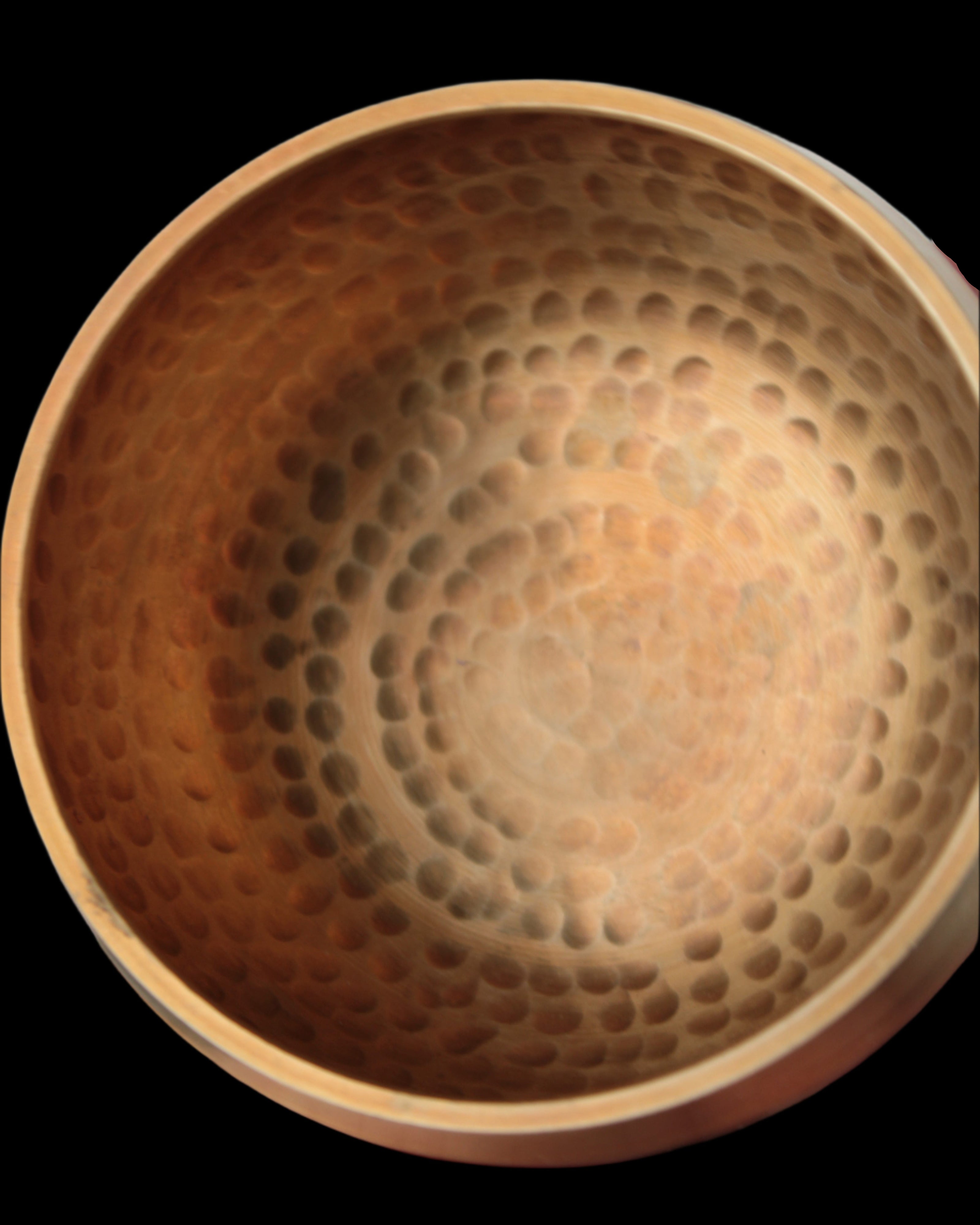 Tibetan hammered Meditation Singing Bowl with mallet and silk mat 100mm 330g in sunlight - Rocks and Things Store