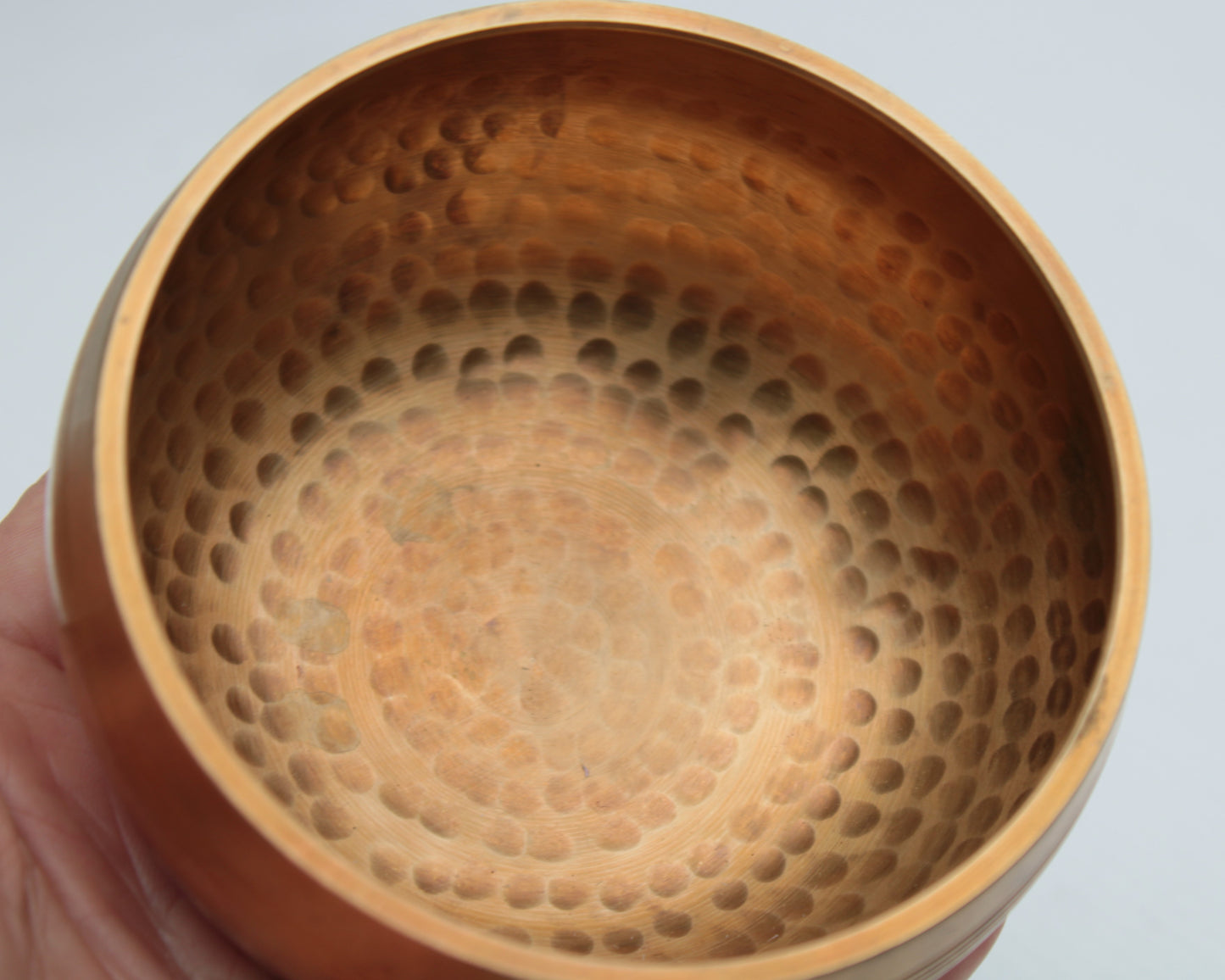 Tibetan hammered Meditation Singing Bowl with mallet and silk mat 100mm 330g Rocks and Things