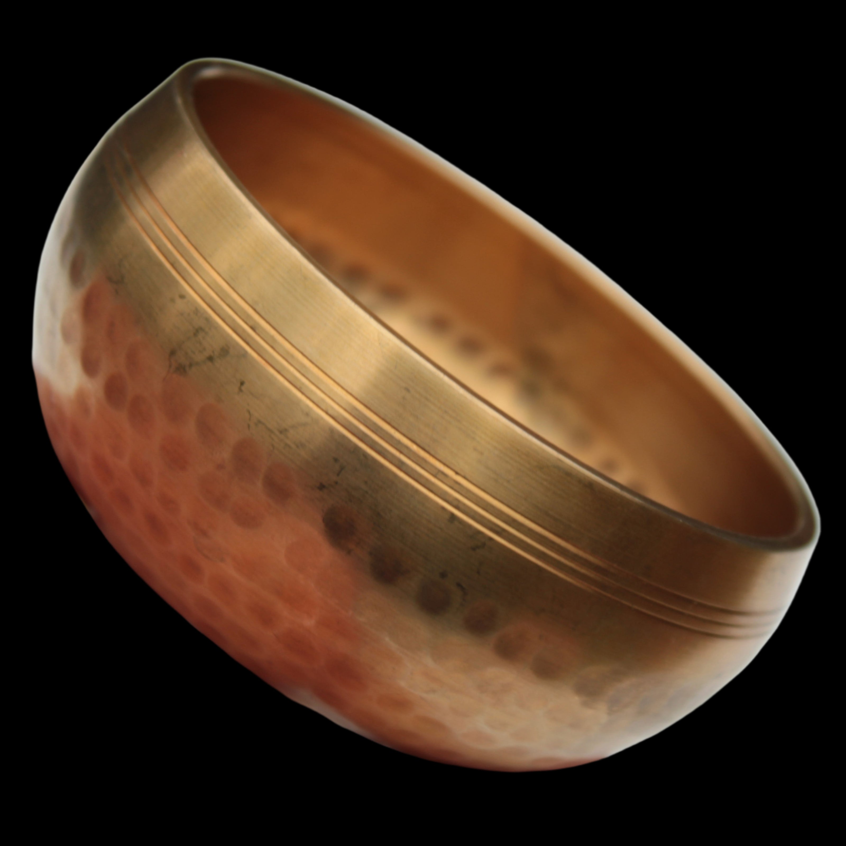 Tibetan hammered Meditation Singing Bowl with mallet and silk mat 100mm 330g in sunlight - Rocks and Things Store