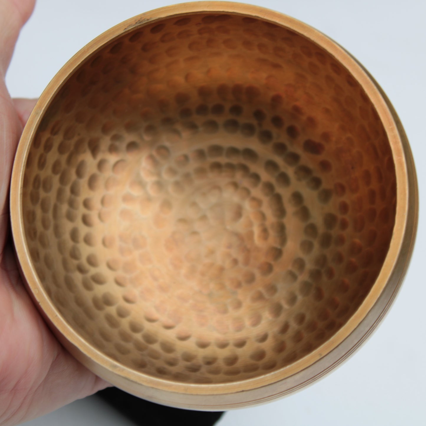 Tibetan hammered Meditation Singing Bowl with mallet and silk mat 100mm 330g Rocks and Things