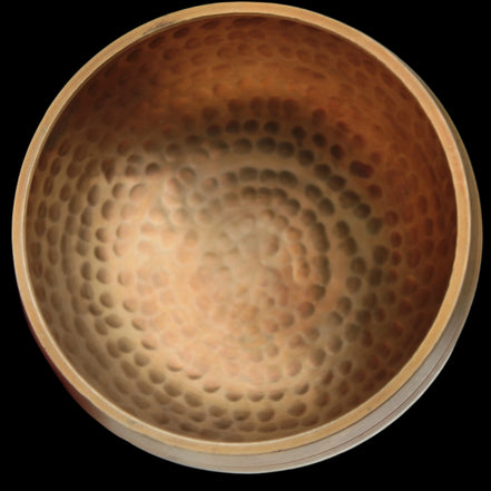 Tibetan hammered Meditation Singing Bowl with mallet and silk mat 100mm 330g in sunlight - Rocks and Things Store