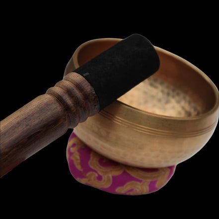 Tibetan hammered Meditation Singing Bowl with mallet and silk mat 100mm 330g in sunlight - Rocks and Things Store