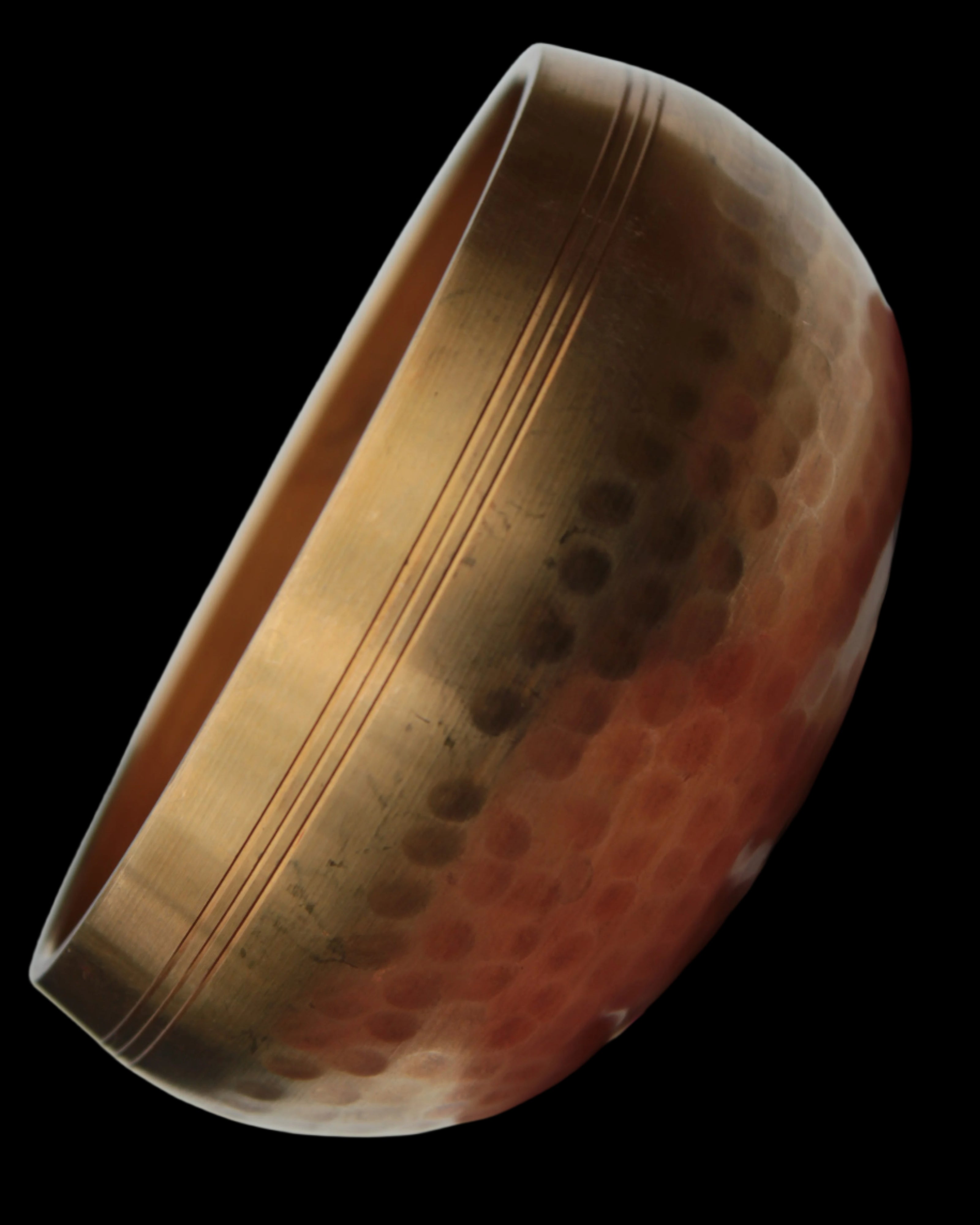 Tibetan hammered Meditation Singing Bowl with mallet and silk mat 100mm 330g in sunlight - Rocks and Things Store