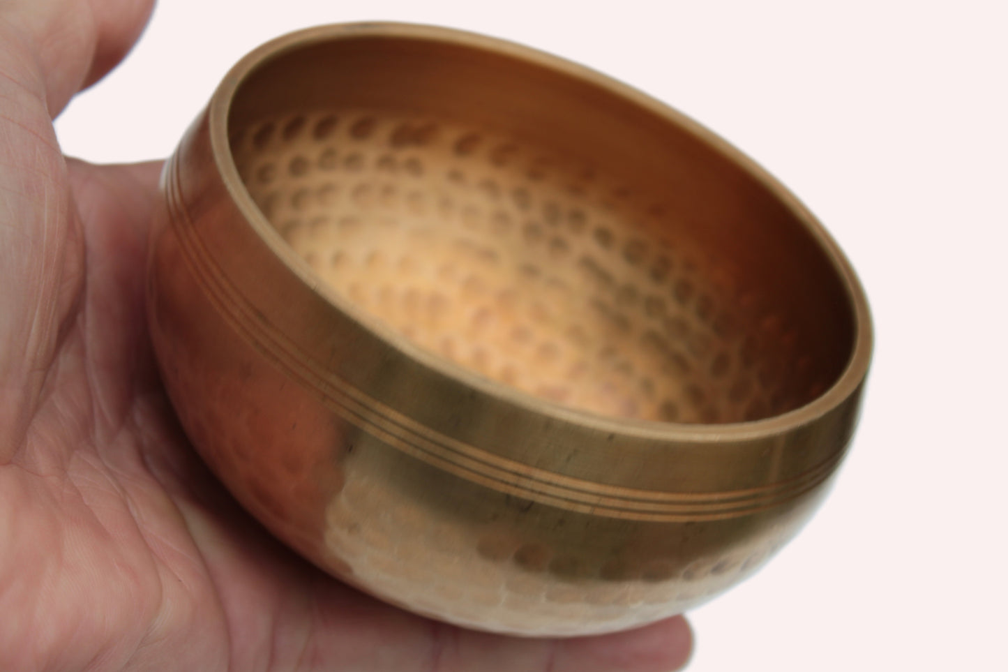 Tibetan hammered Meditation Singing Bowl with mallet and silk mat 100mm 330g Rocks and Things