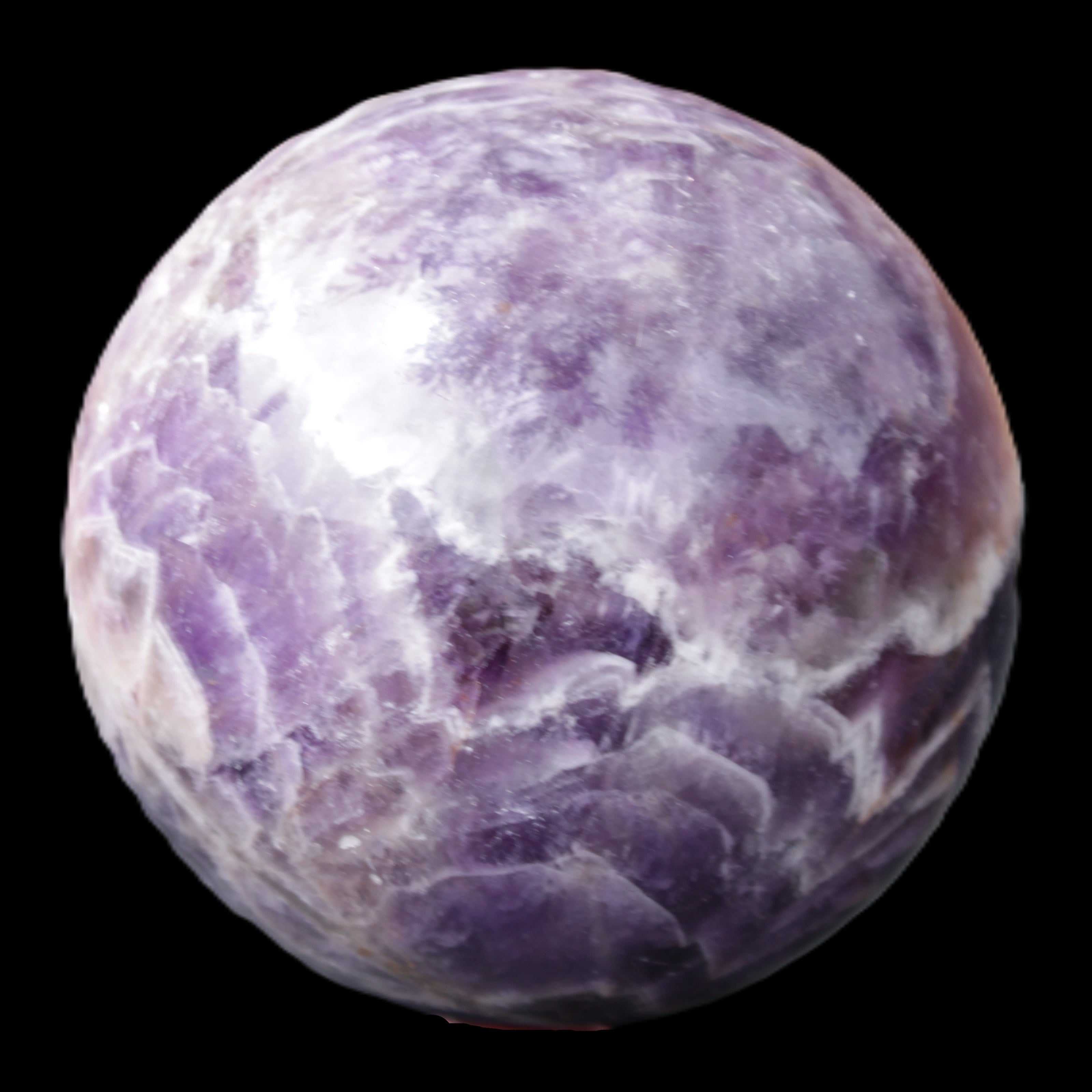 Chevron Fantasy Amethyst sphere 1389g in sunlight - Rocks and Things Store