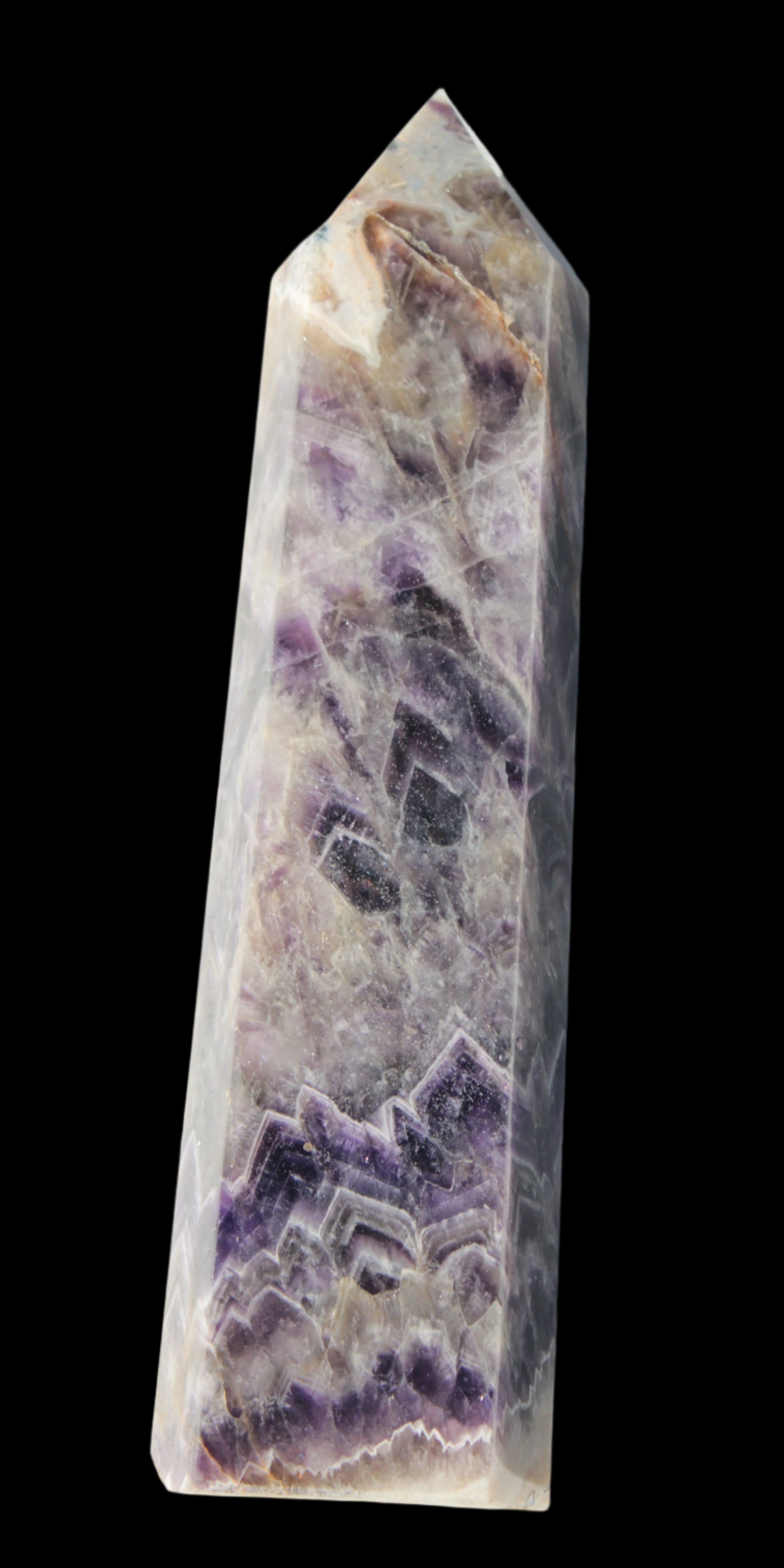 Fantasy Chevron Dream Amethyst Obelisk 1614g in sunshine, Rocks and Things Store
