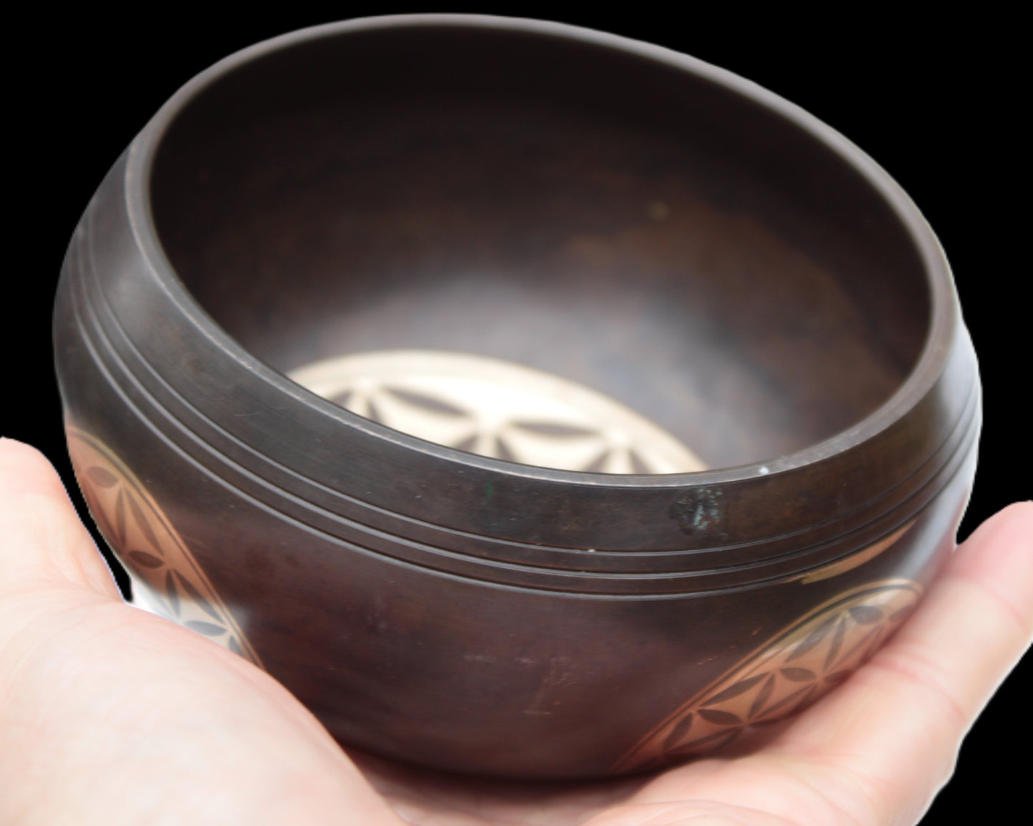 Tibetan cast Meditation Singing Bowl with mallet and silk mat 100mm 418g Rocks and Things