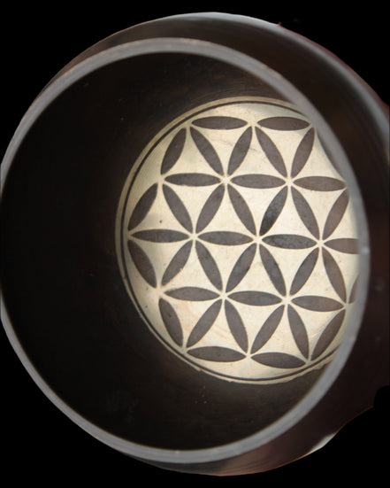 Tibetan cast Meditation Singing Bowl with mallet and silk mat 100mm 418g in sunlight - Rocks and Things Store