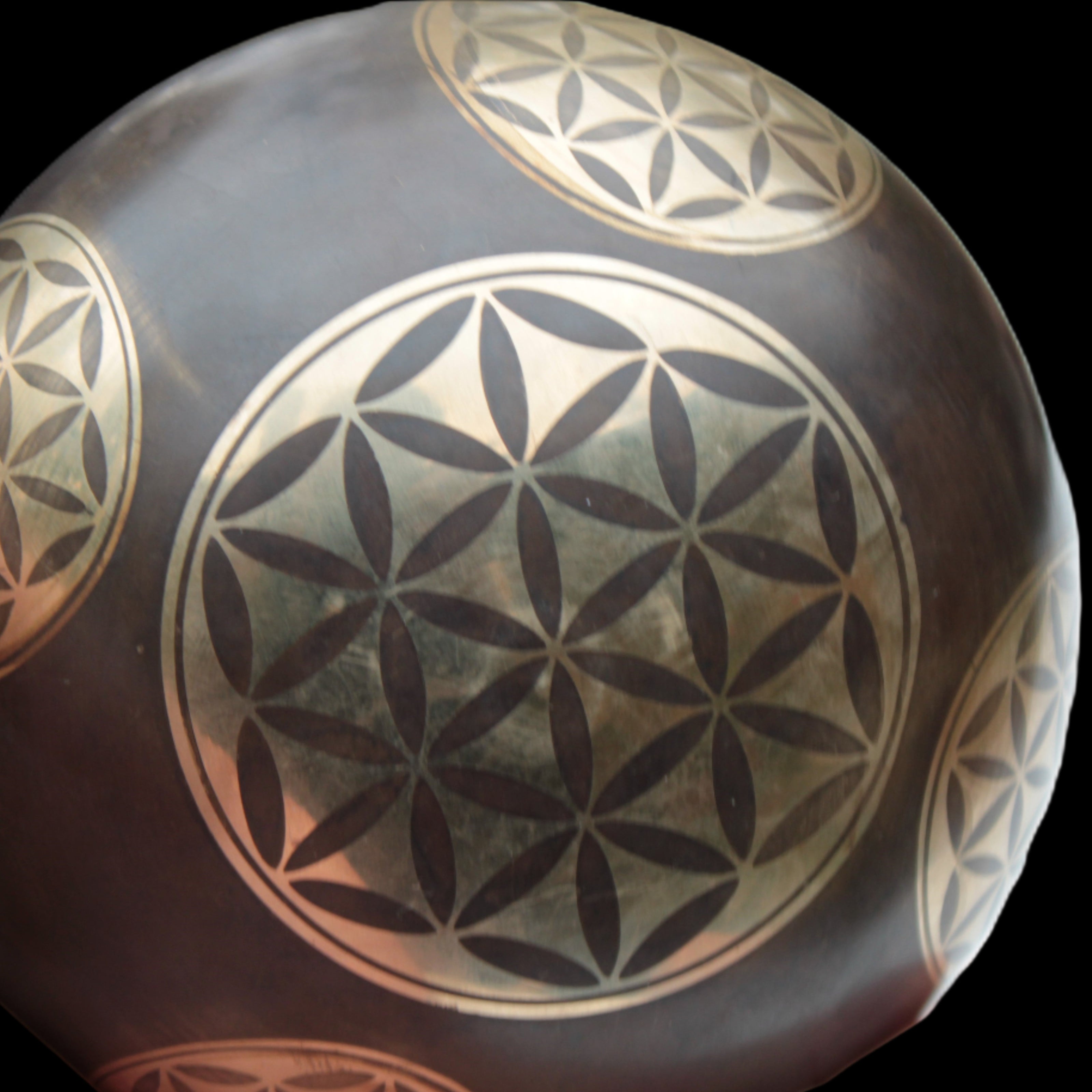 Tibetan cast Meditation Singing Bowl with mallet and silk mat 100mm 418g in sunlight - Rocks and Things Store