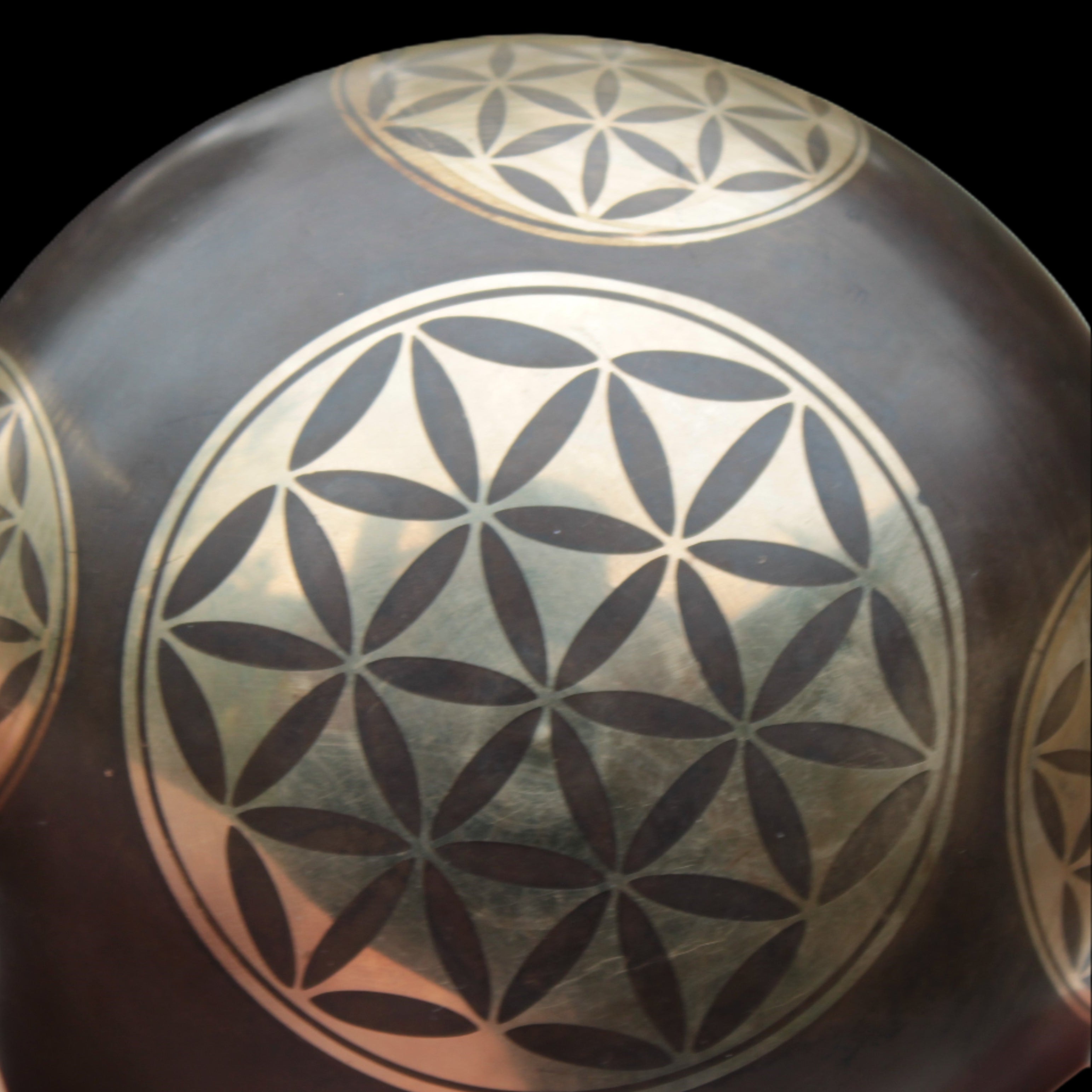 Tibetan cast Meditation Singing Bowl with mallet and silk mat 100mm 418g in sunlight - Rocks and Things Store