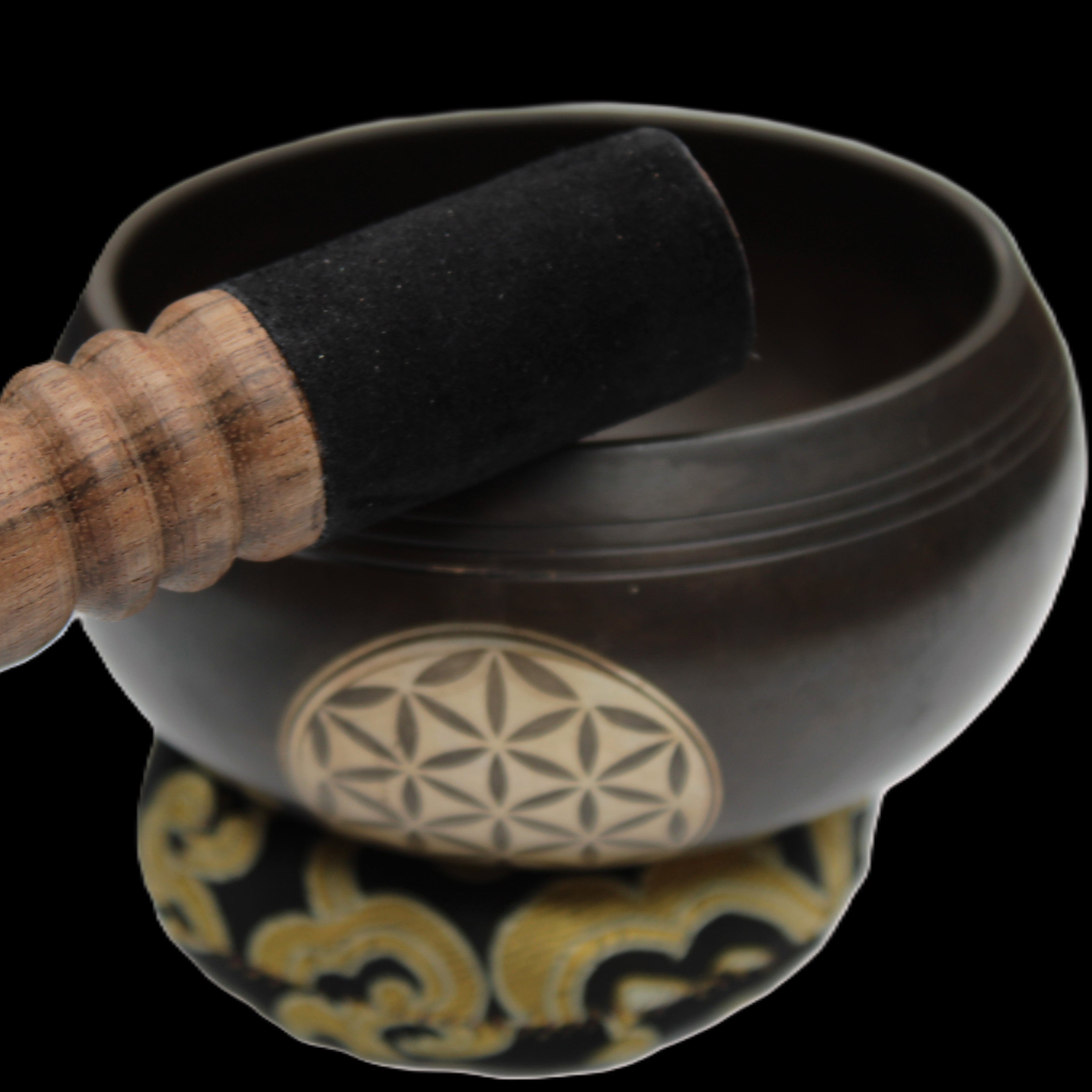 Tibetan cast Meditation Singing Bowl with mallet and silk mat 100mm 418g in sunlight - Rocks and Things Store