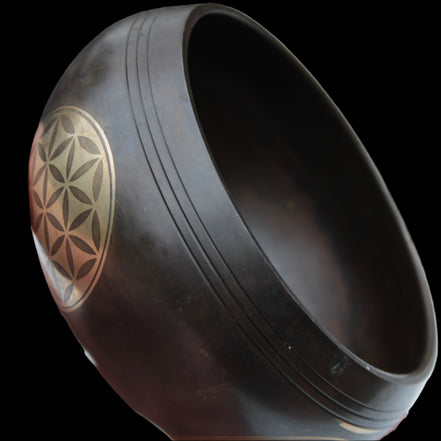 Tibetan cast Meditation Singing Bowl with mallet and silk mat 100mm 418g in sunlight - Rocks and Things Store