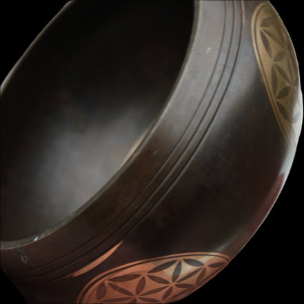 Tibetan cast Meditation Singing Bowl with mallet and silk mat 100mm 418g in sunlight - Rocks and Things Store