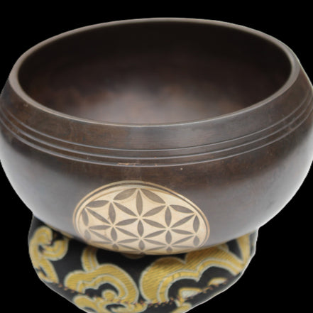 Tibetan cast Meditation Singing Bowl with mallet and silk mat 100mm 418g in sunlight - Rocks and Things Store