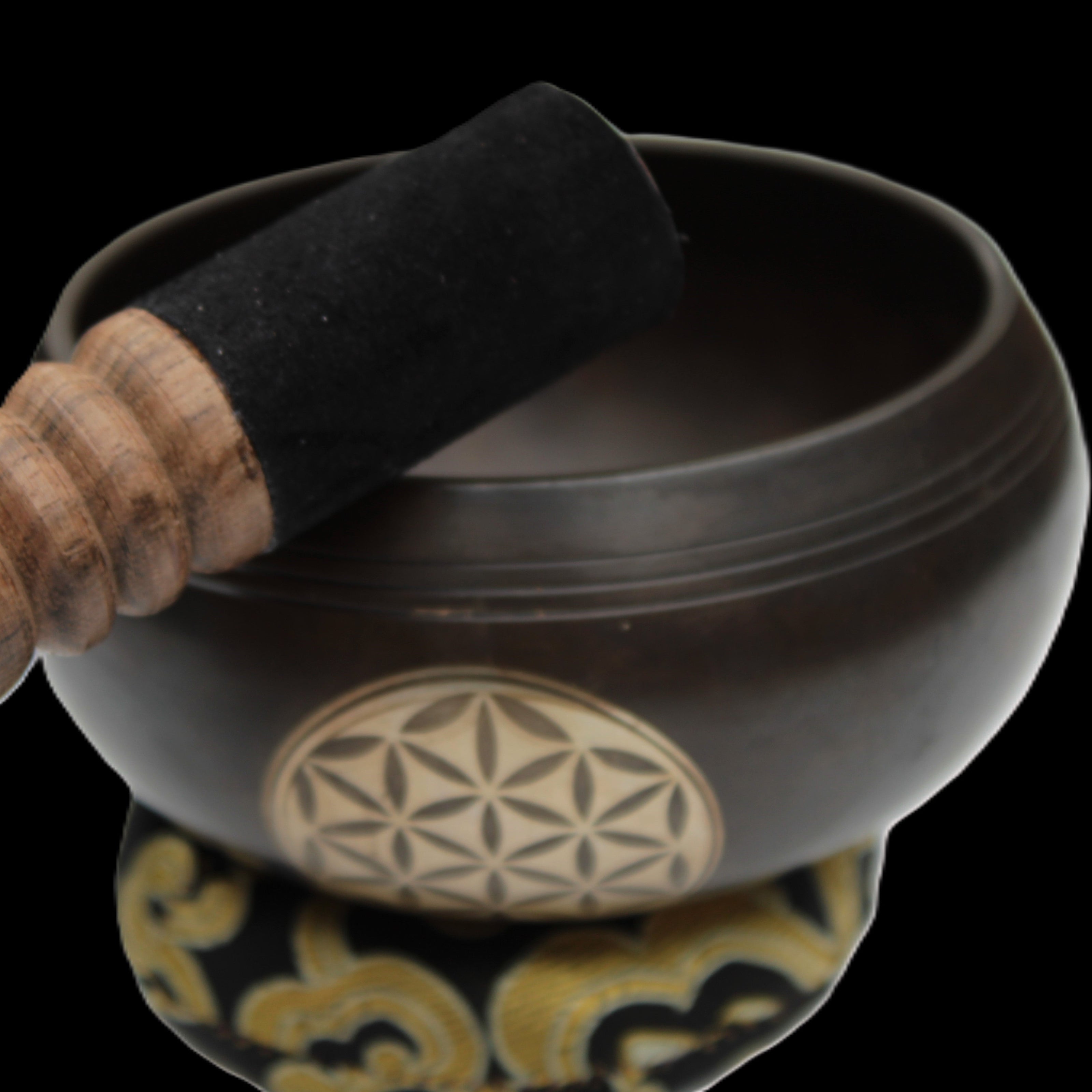 Tibetan cast Meditation Singing Bowl with mallet and silk mat 100mm 418g in sunlight - Rocks and Things Store