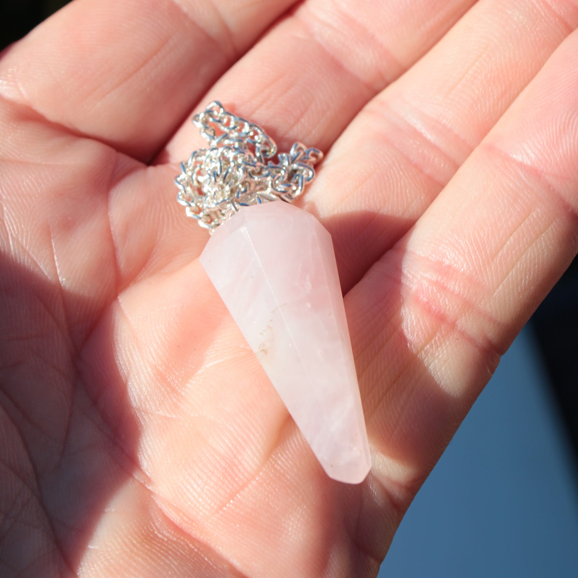 Rose Quartz faceted cone dowsing pendulum 34mm 9g Rocks and Things