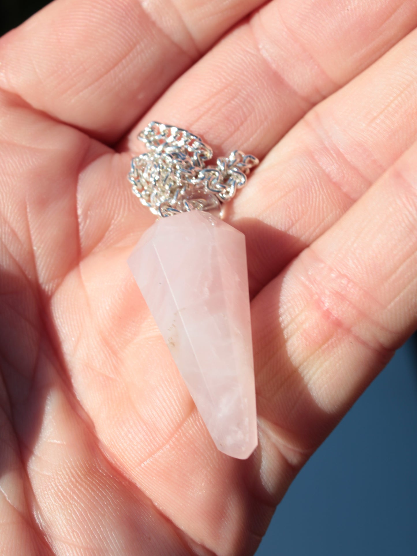 Rose Quartz faceted cone dowsing pendulum 34mm 9g Rocks and Things