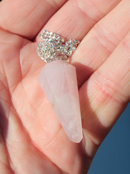 Rose Quartz faceted cone dowsing pendulum 34mm 9g Rocks and Things