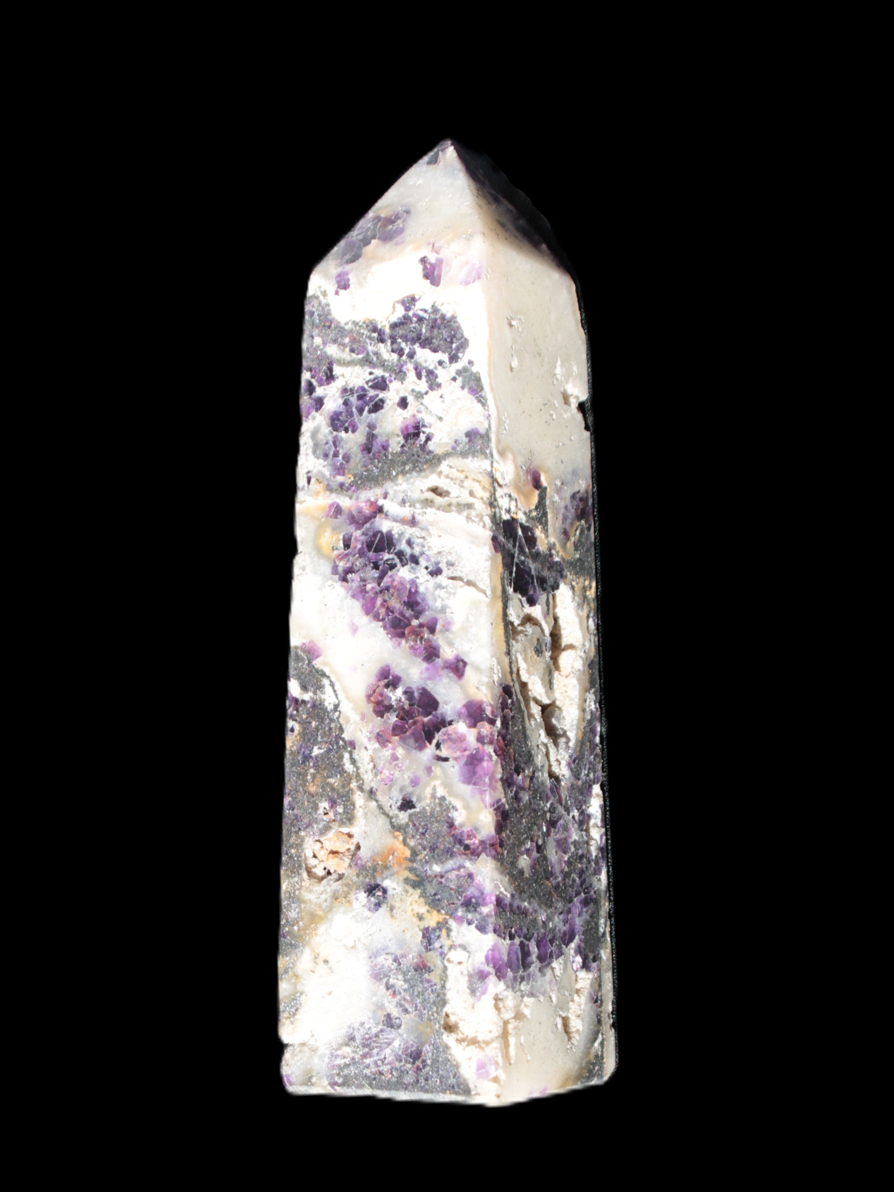 Purple Fantasy Fluorite obelisk 369g  in sunlight - Rocks and Things Store