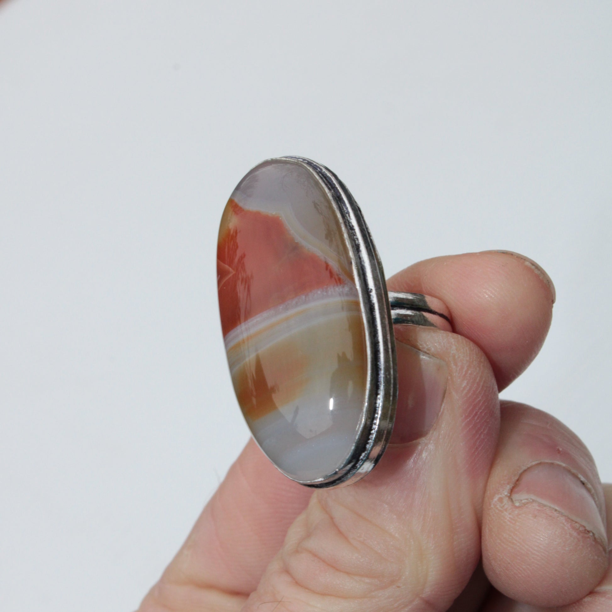 Sardonyx 925 Silver-plated ring US size 7.5 Rocks and Things