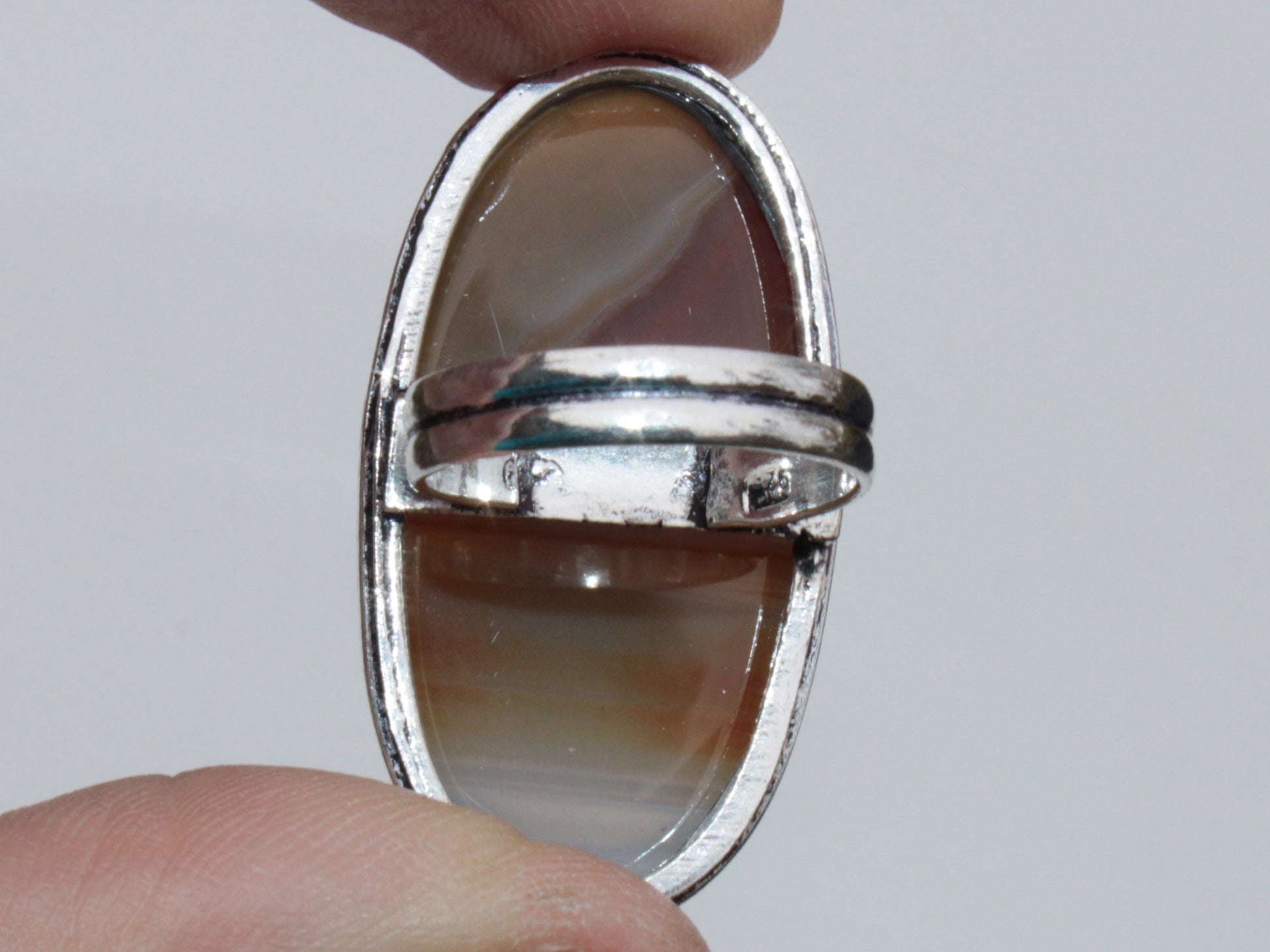 Sardonyx 925 Silver-plated ring US size 7.5 Rocks and Things