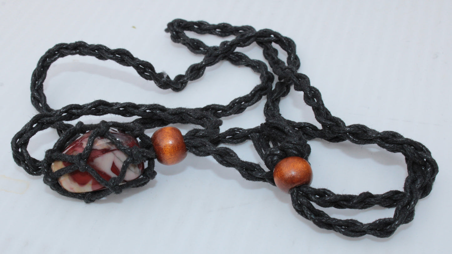 Small black pendant stone-holder rope cage Rocks and Things