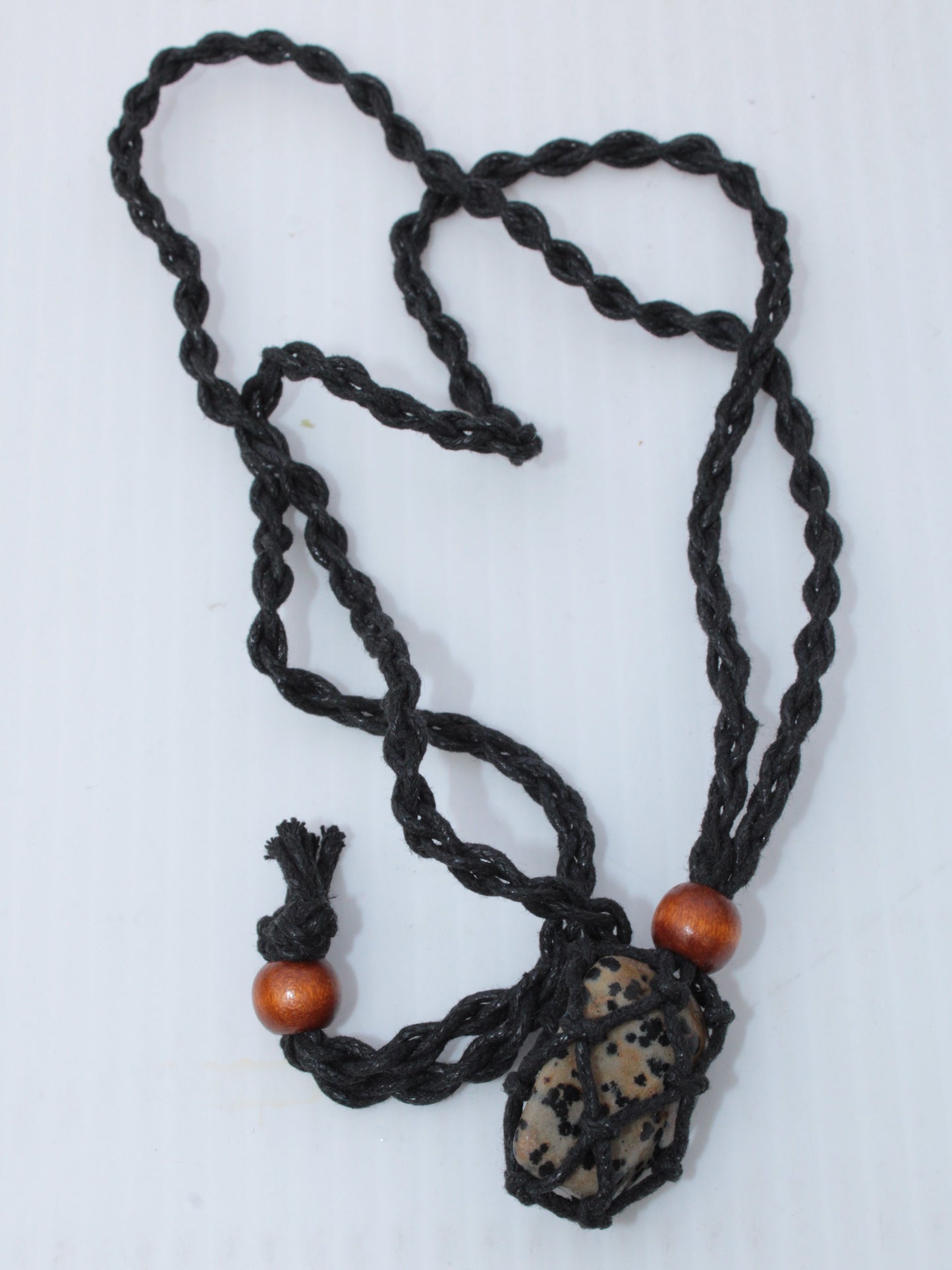 Small black pendant stone-holder rope cage Rocks and Things