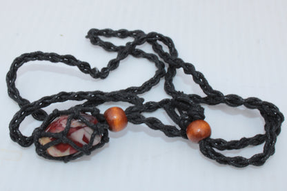 Small black pendant stone-holder rope cage Rocks and Things