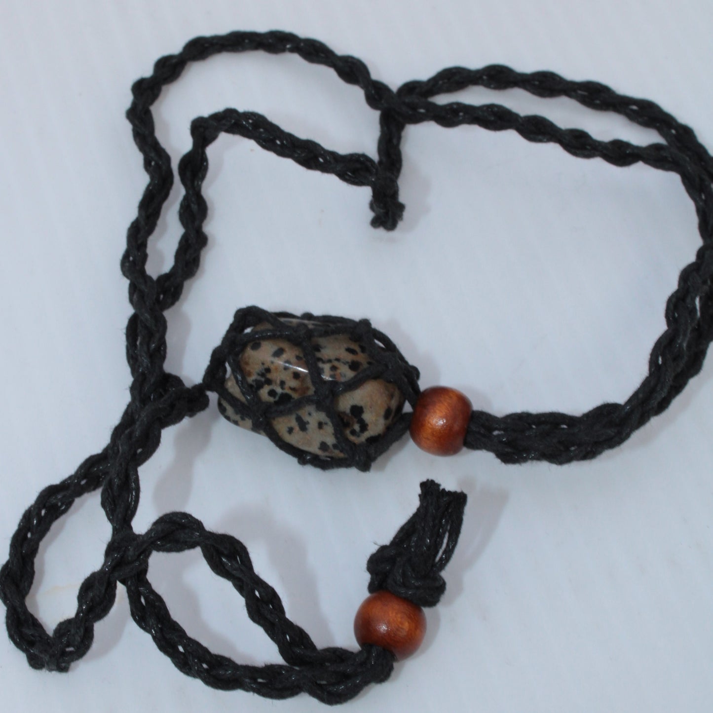 Small black pendant stone-holder rope cage Rocks and Things