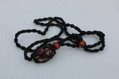 Small black pendant stone-holder rope cage Rocks and Things