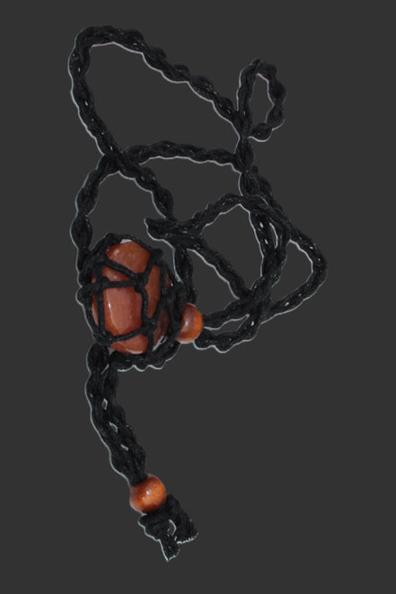 Large black pendant stone-holder rope cage Rocks and Things
