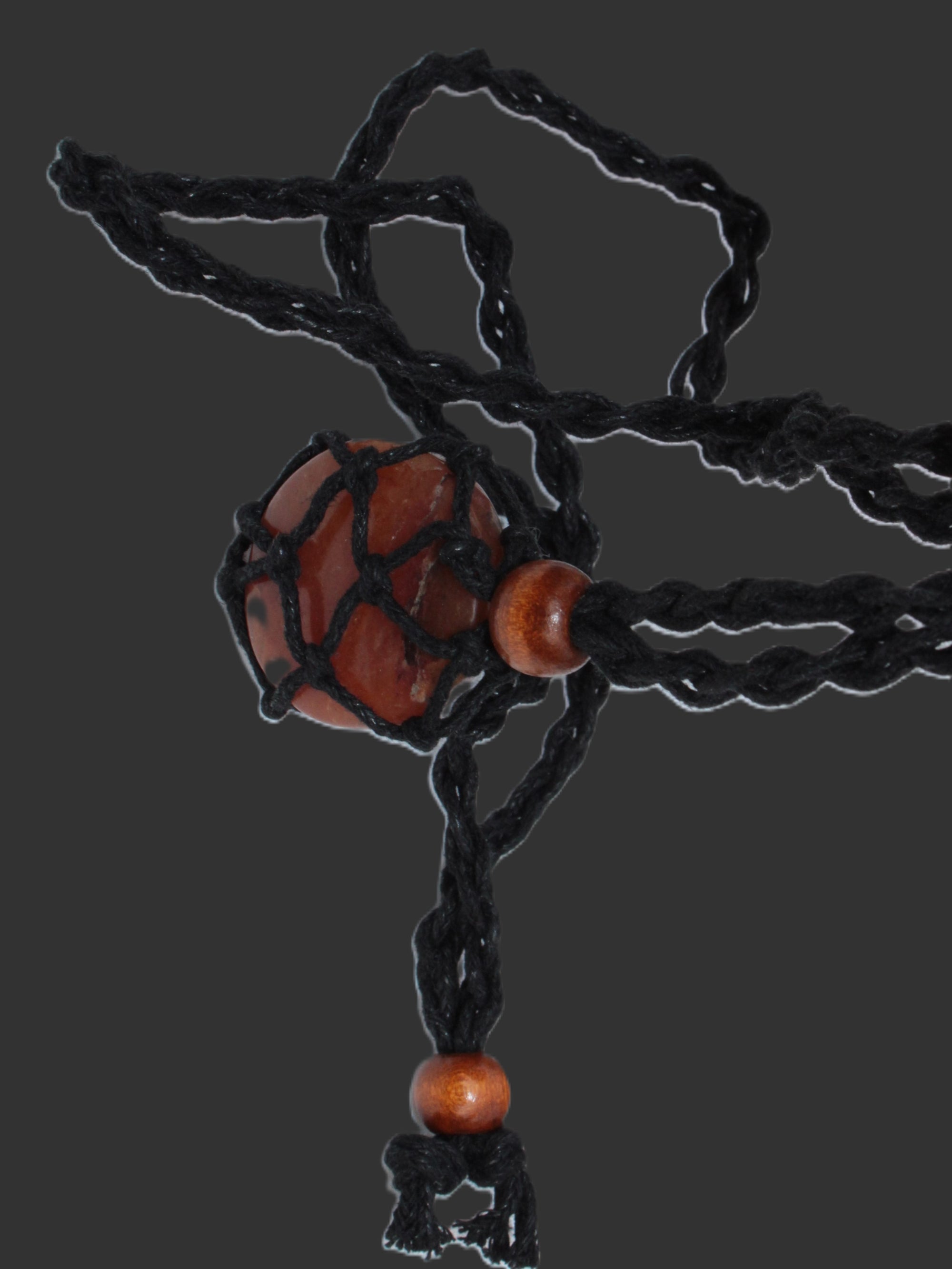 Large black pendant stone-holder rope cage Rocks and Things