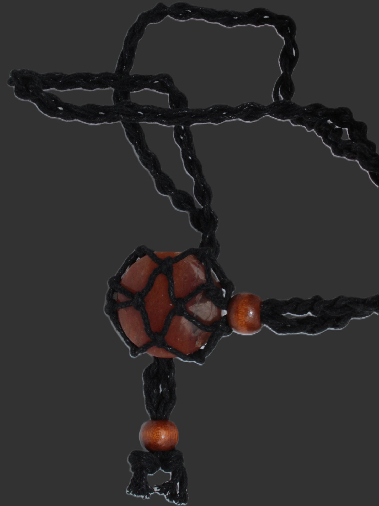 Large black pendant stone-holder rope cage Rocks and Things