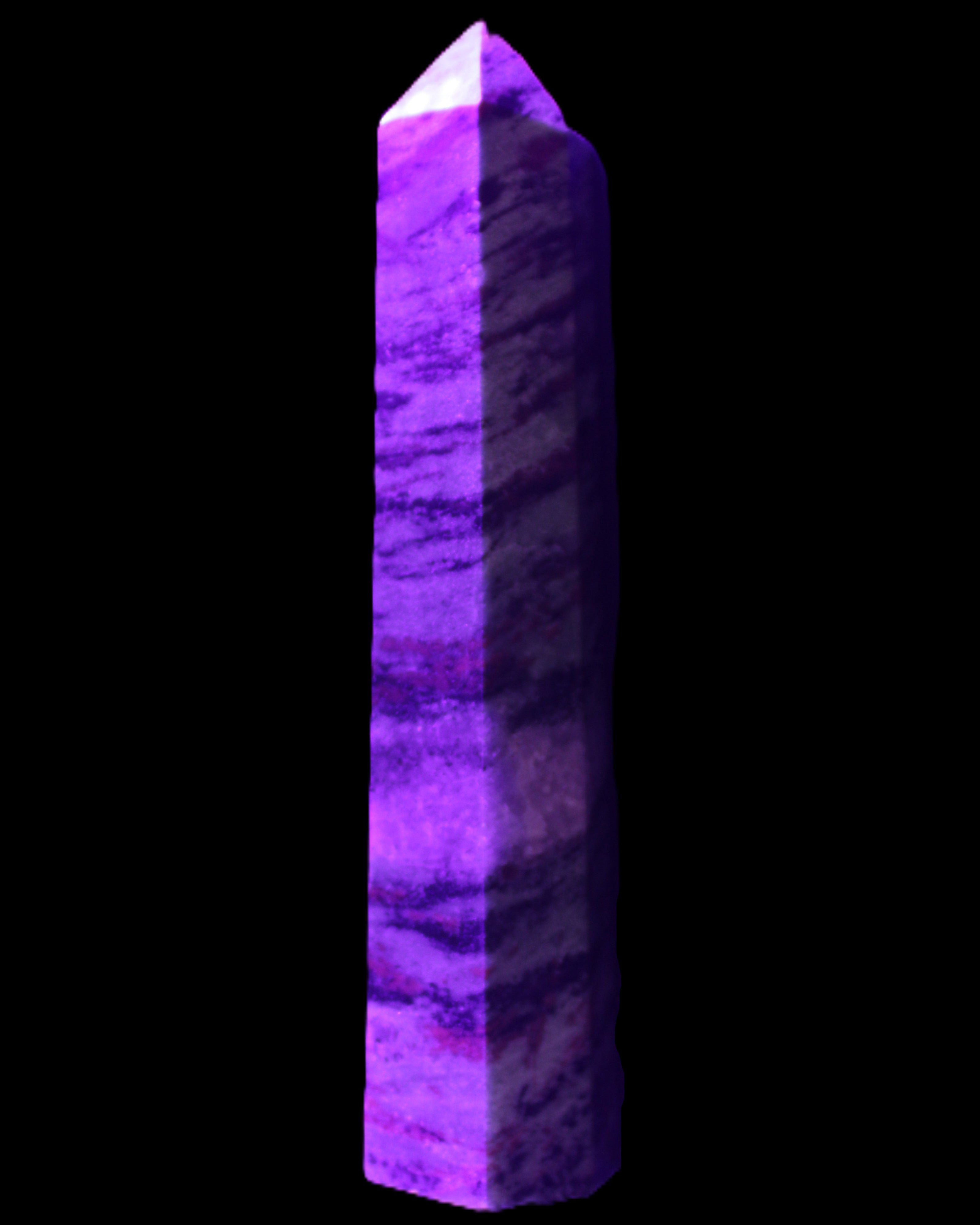 Ruby Zoisite obelisk 574g in UV light - Rocks and Things Store