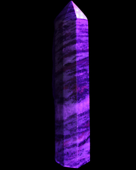 Ruby Zoisite obelisk 574g in UV light - Rocks and Things Store