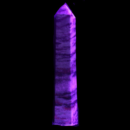 Ruby Zoisite obelisk 574g in UV light - Rocks and Things Store