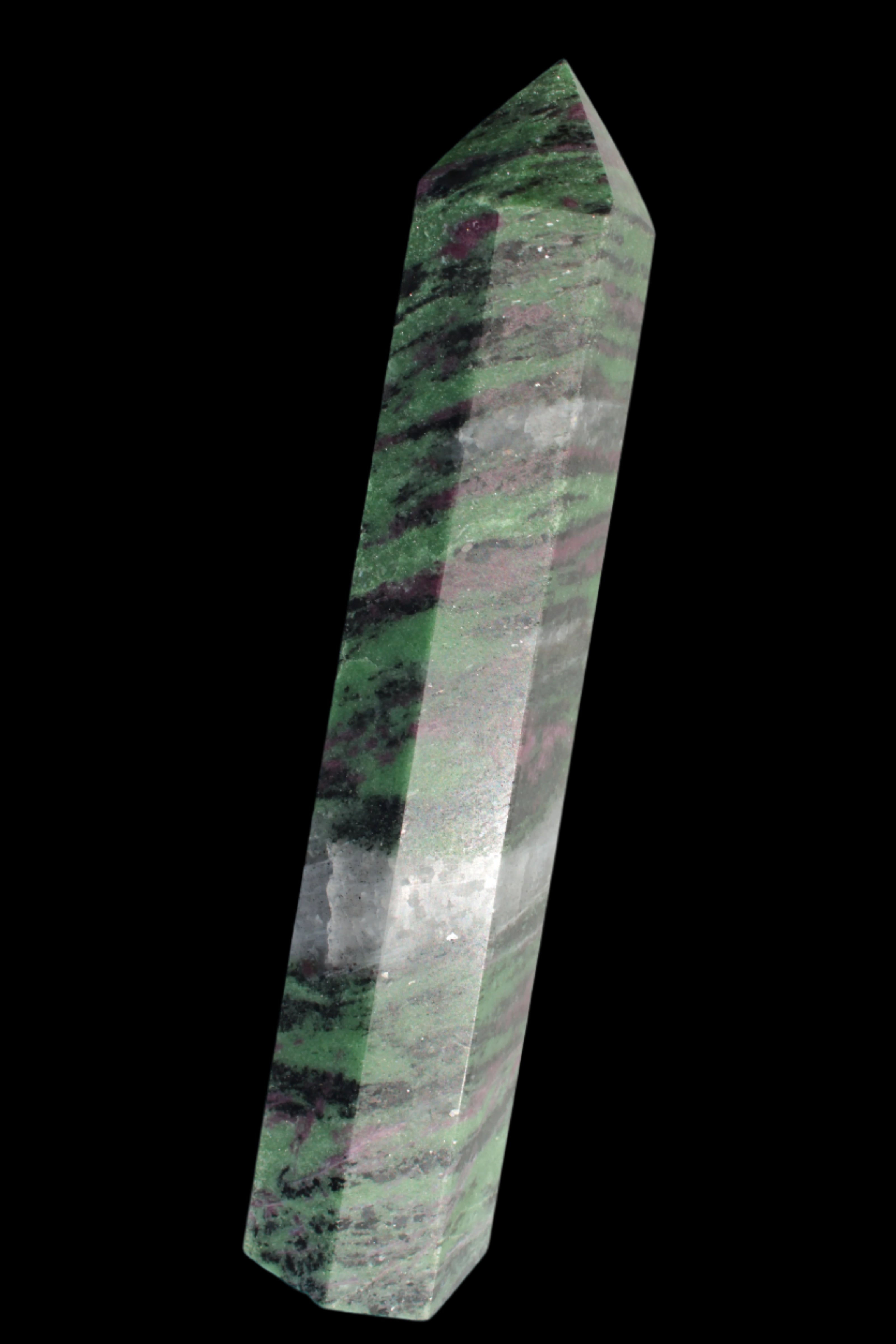 Ruby Zoisite obelisk 574g in sunlight - Rocks and Things Store
