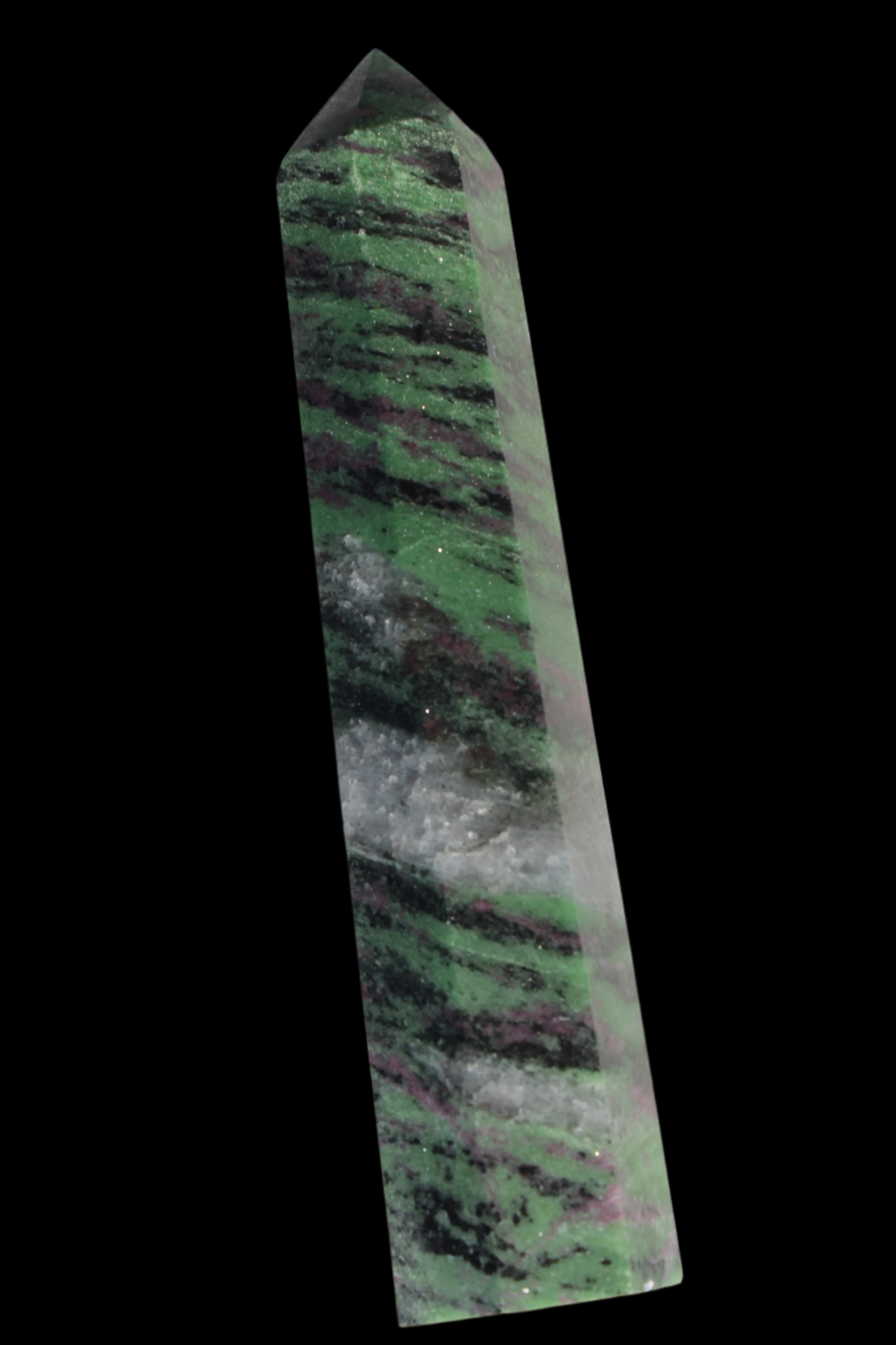 Ruby Zoisite obelisk 574g in sunlight - Rocks and Things Store