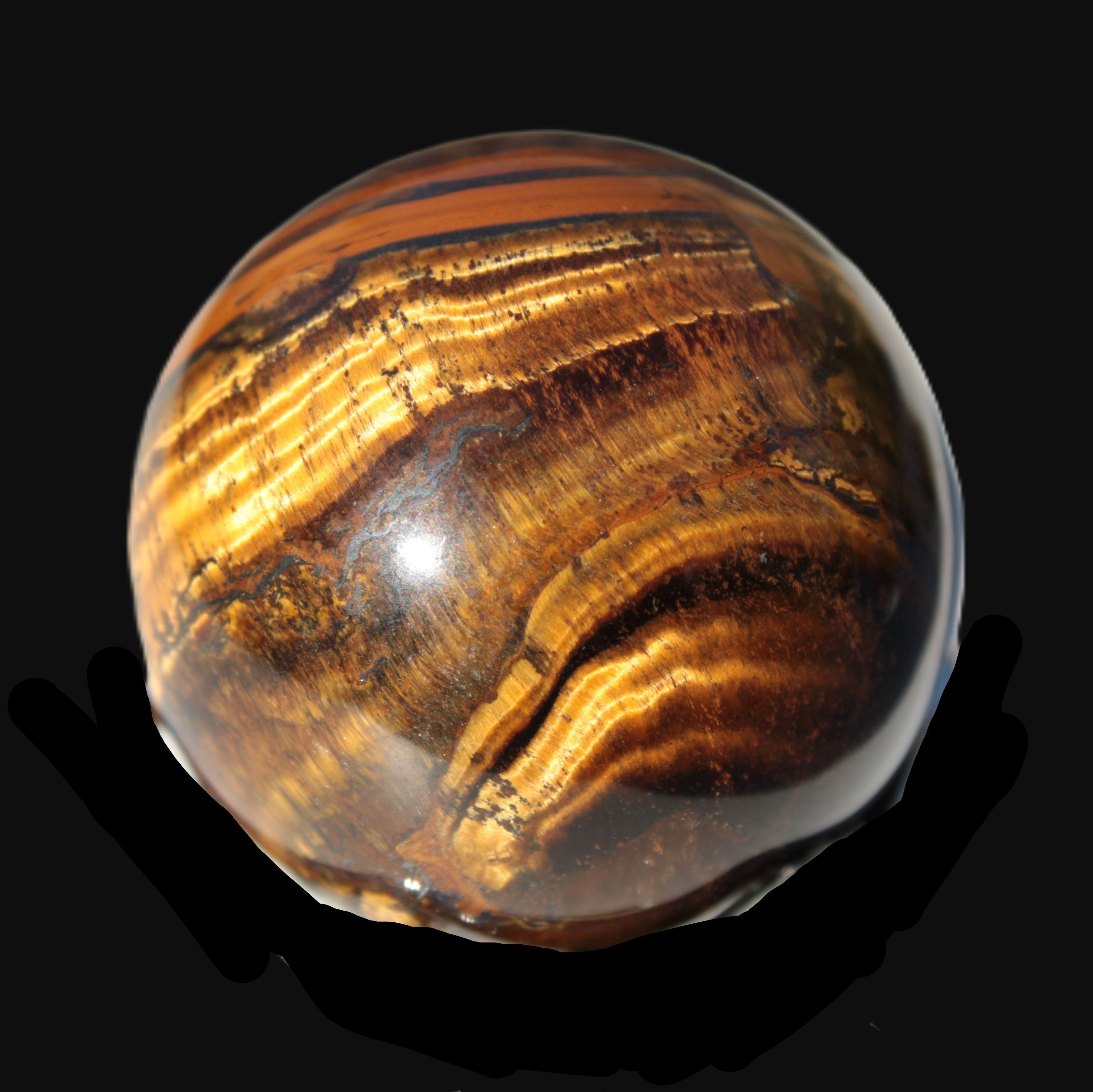 Golden and Red Tigers Eye sphere 82g in sunlight -  Rocks and Things Store