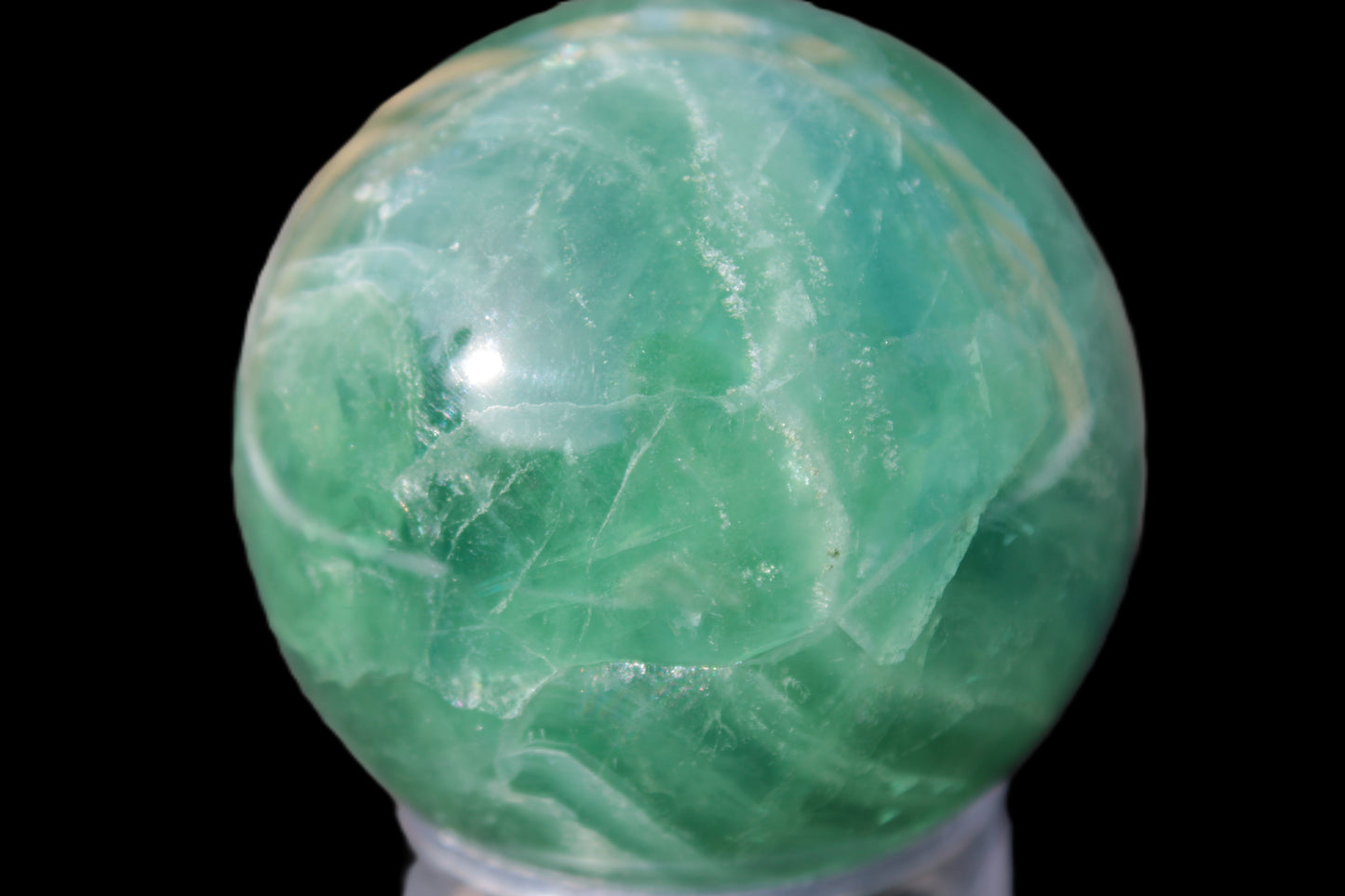 Green Fluorite sphere 427g in sunshine Rocks and Things