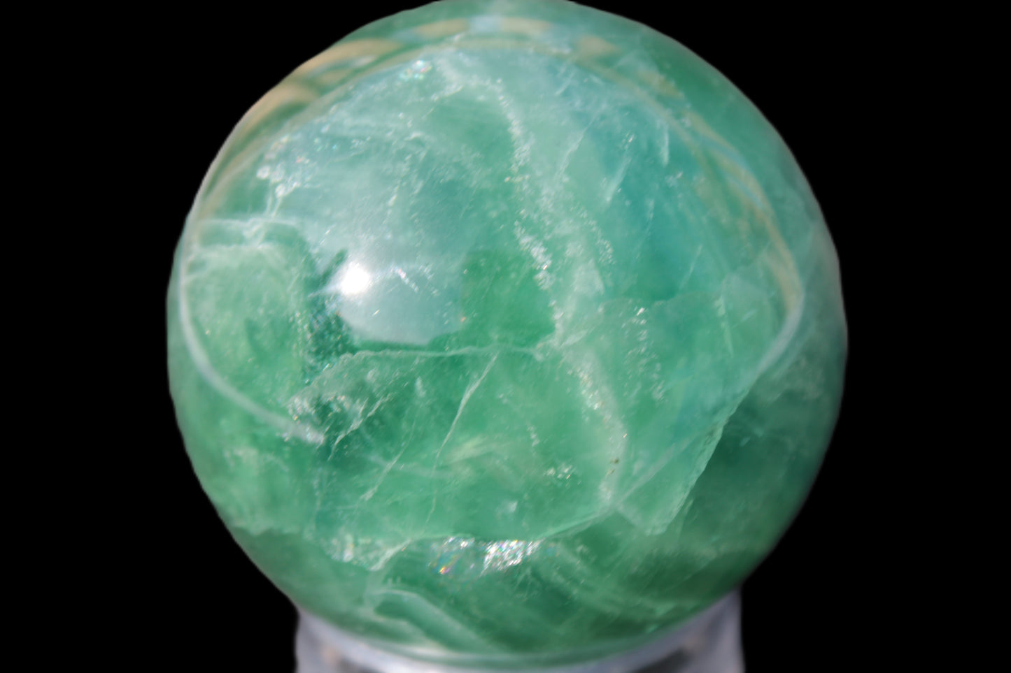 Green Fluorite sphere 427g in sunshine Rocks and Things