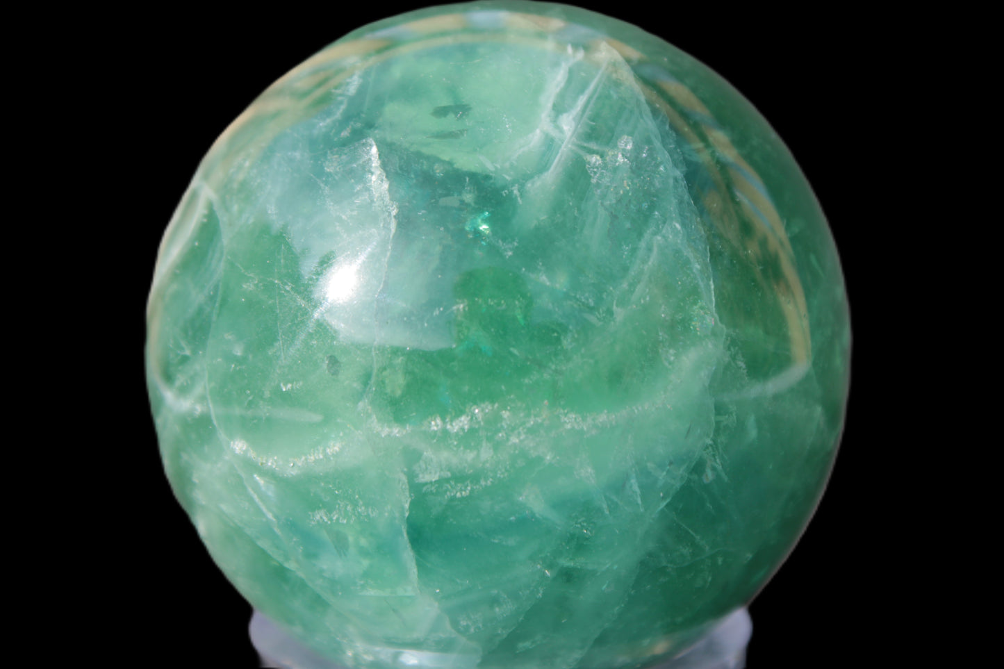 Green Fluorite sphere 427g in sunshine Rocks and Things