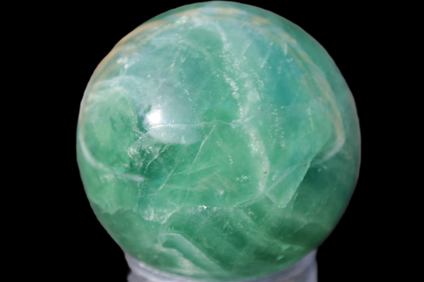 Green Fluorite sphere 427g in sunshine Rocks and Things